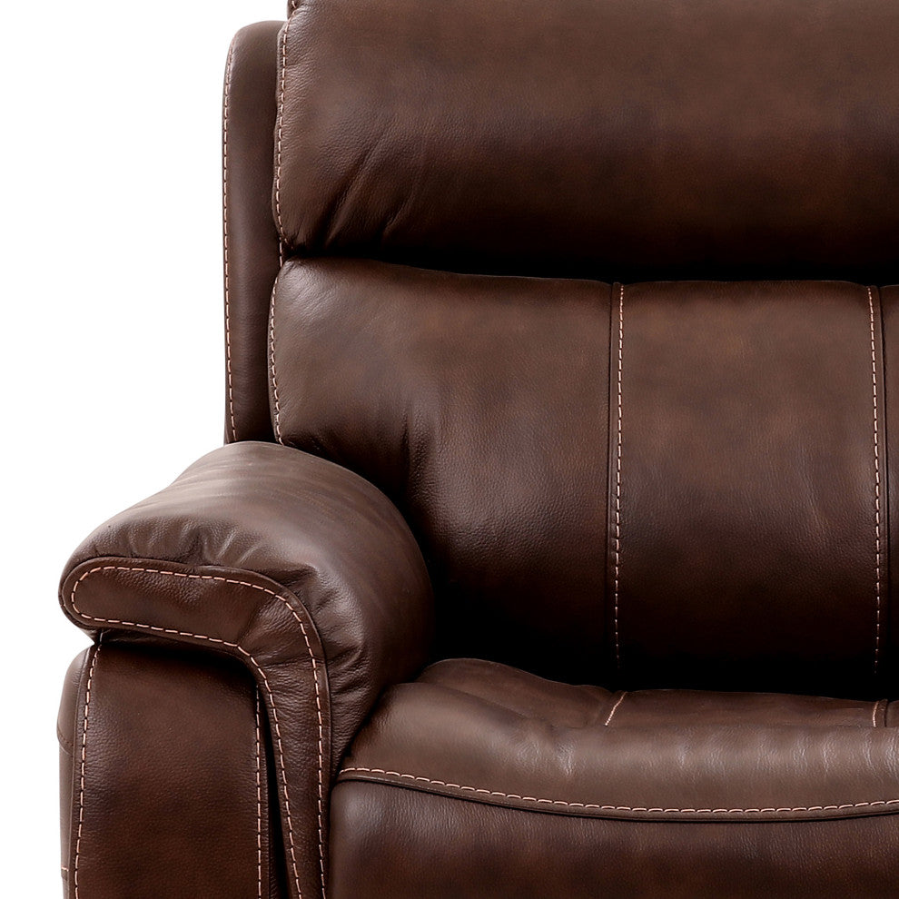 Montague Dual Power Reclining Sofa, Brown Genuine Leather
