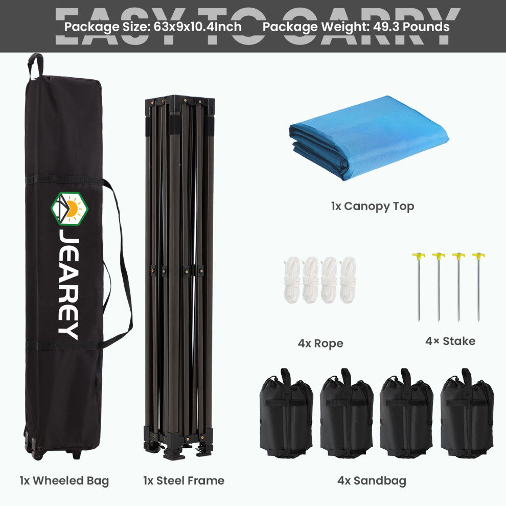 JEAREY Pop Up Canopy Tent, Outdoor Canopy, 4 Sand Bags, Royal Blue, 10x10ft