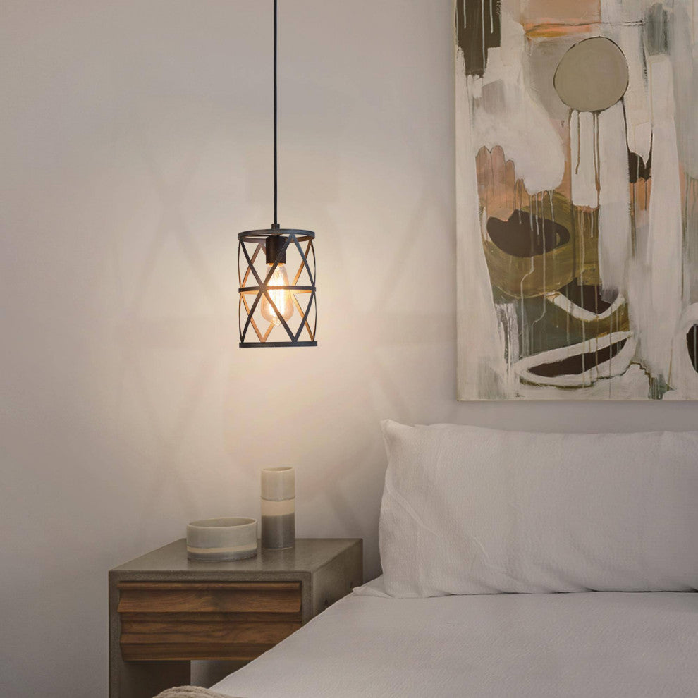 LALUZ 6-in Black Sweep Silver Industrial Mini Pendant Light