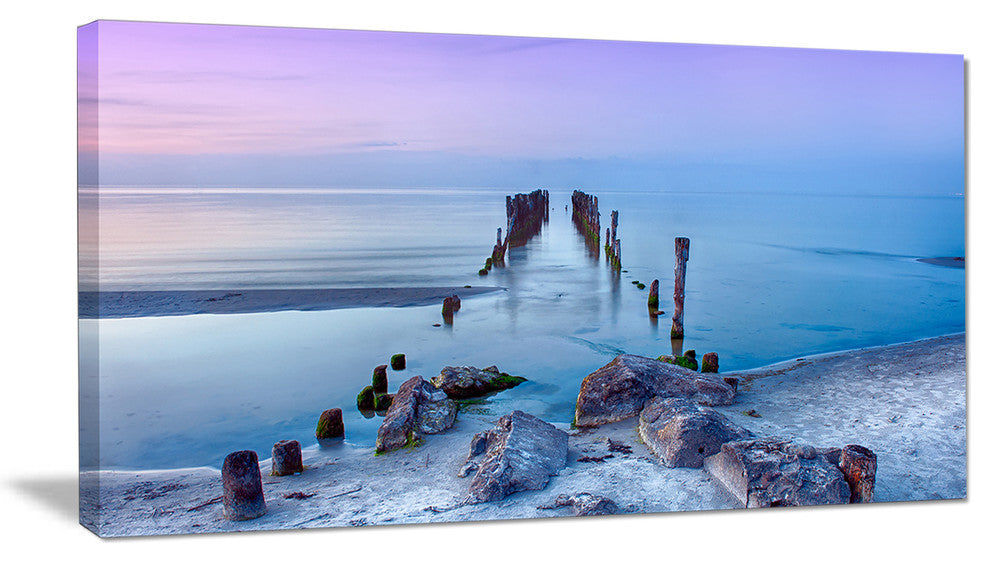 "Old Pier and Bridge in Light Blue" Sea Bridge Wall Artwork, 40"x20"