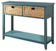 Benzara BM154249 2 Weave Front Drawer Wooden Console Table With Open Shelf, Blue