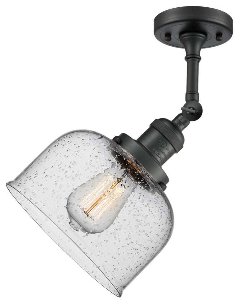 Large Bell 8" Semi-Flush Mount, Matte Black, Glass: Seedy