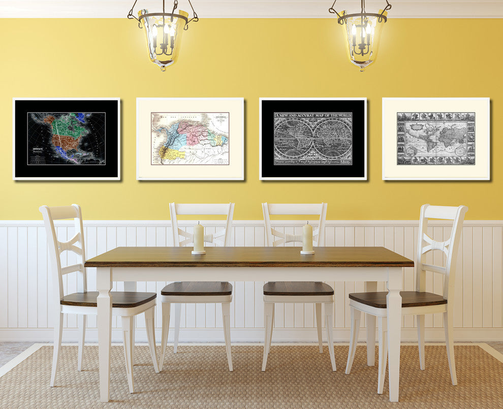 Columbia Venezuela Guianna Old Map Print On Canvas With Picture Frame 28" X 37"