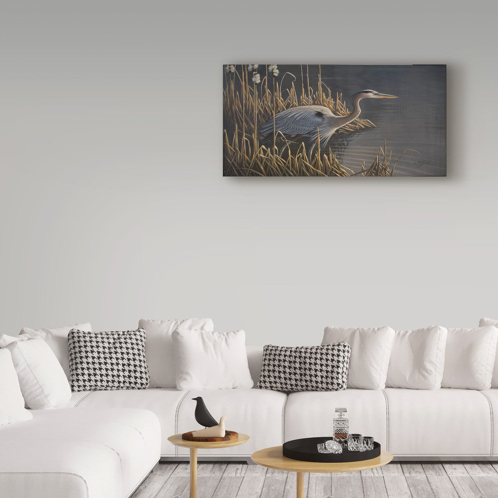 Wilhelm Goebel 'Stalking The Edge Heron' Canvas Art, 19"x10"