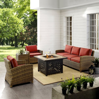 Bradenton 5-Piece Outdoor Wicker Sofa Set and Fire Table, Sangria