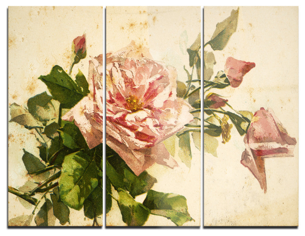 "Pink Flower Illustration" Metal Wall Art, 3 Panels, 36"x28"