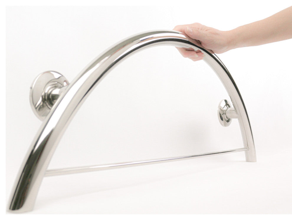 30" Half-Moon Curved Shower Grab Bar With Towel Bar, Polished Stainless