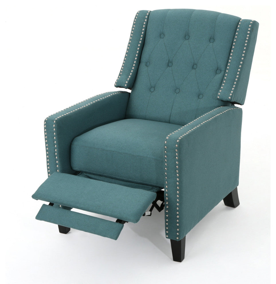 GDF Studio Izaak Tufted Back Fabric Recliner Chair, Dark Teal