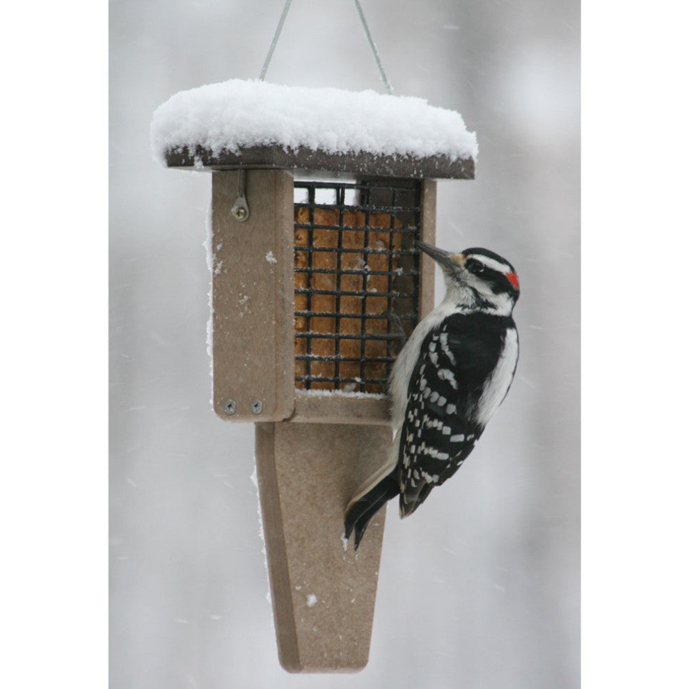 Recycled Single Cake Tail Prop Suet Feeder With Brown Roof