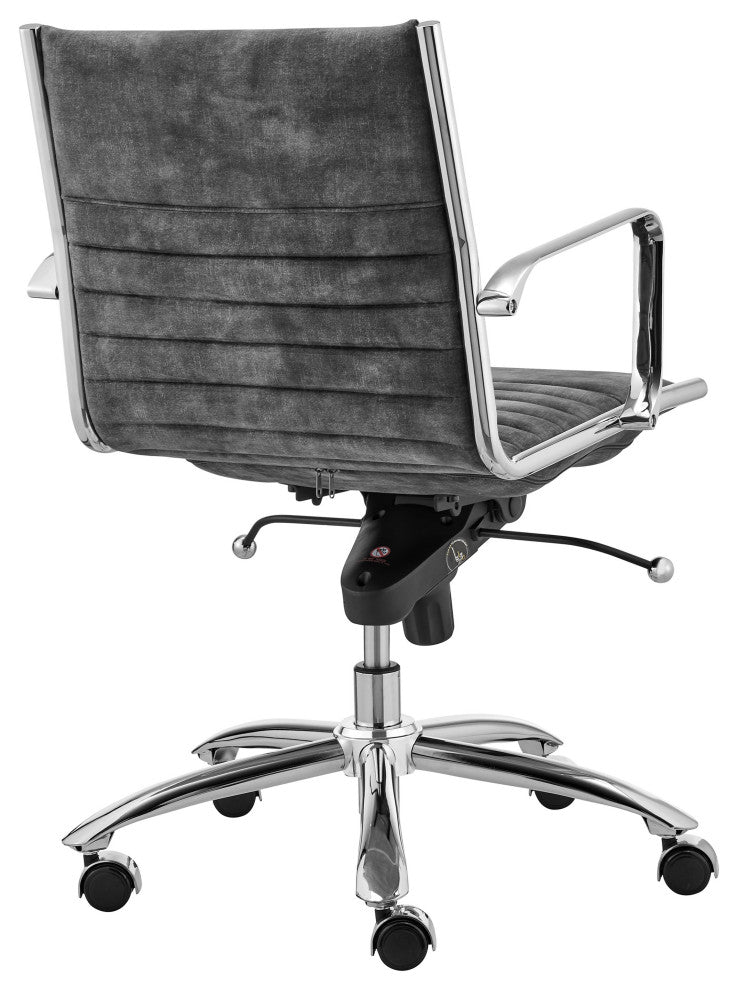 Dirk Low Back Office Chair, Gray Velvet With Chromed Steel Base