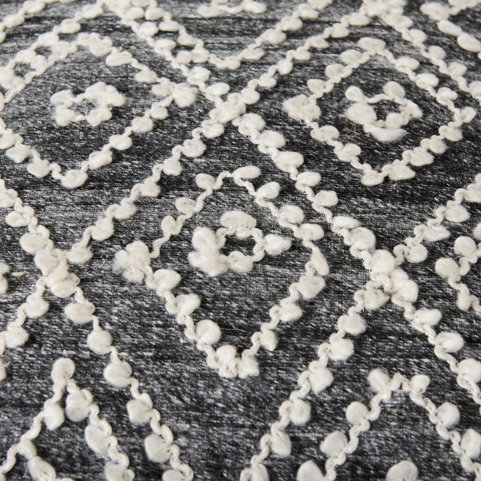 Farida 16Lx16Wx16H Dark Gray Wool and Polyester Patterned Pouf