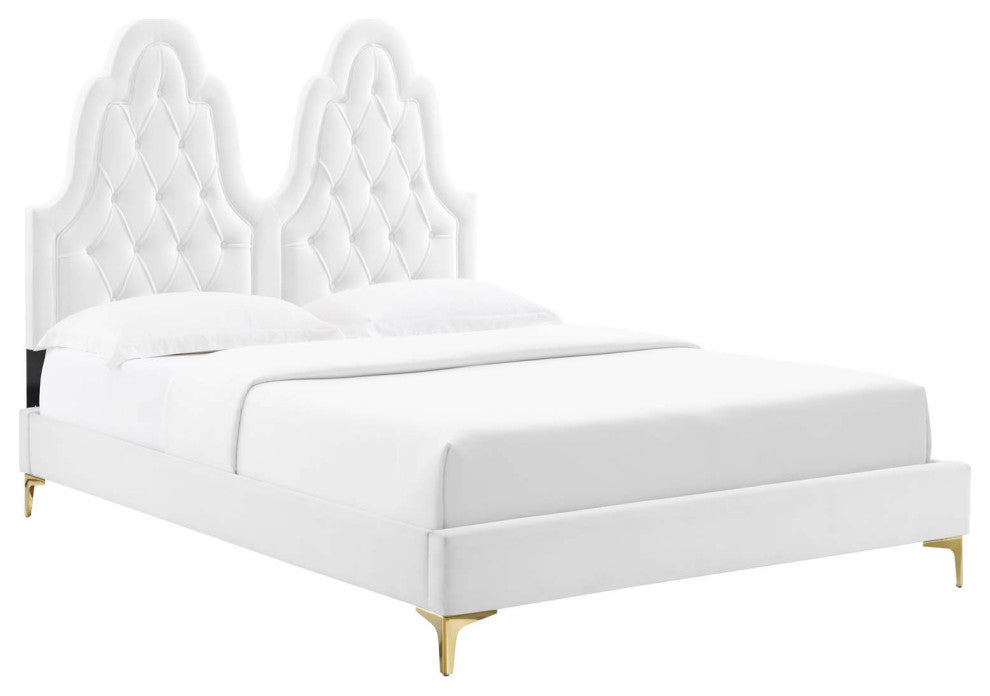 Alexandria Tufted Performance Velvet Twin Platform Bed, White