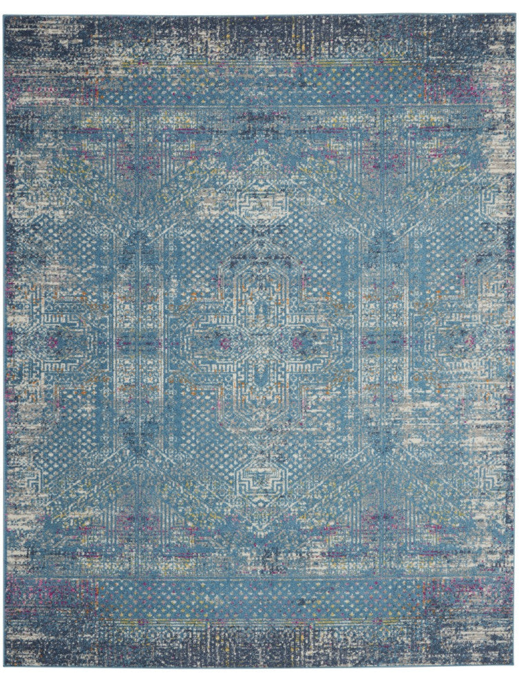 8" x 10" Blue Distressed Medallion Area Rug