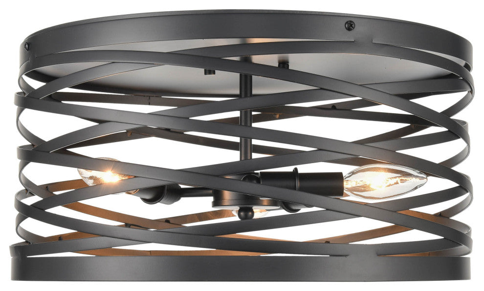 3 Light 16" Matte Black Flushmount