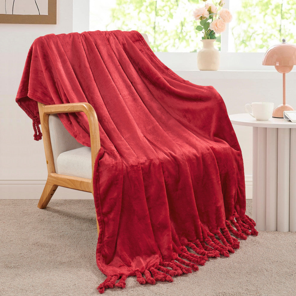 Braided Rope Flannel Fleece Throw, Chili Pepper, 50"x60"