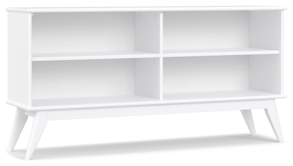 Draper Solid Hardwood Mid Century Low Bookcase, White