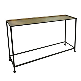 48" Console Sofa Table Bronze Tray Top Industrial Iron Frame Black Brown