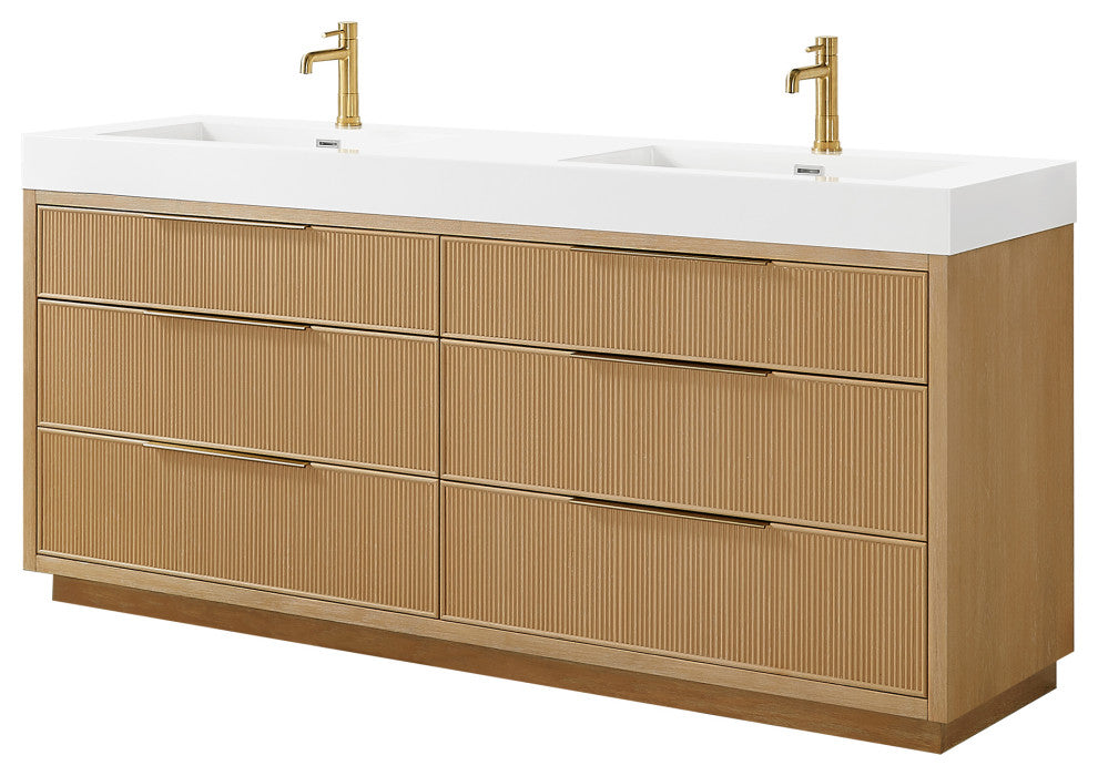 Hohhot Bath Vanity, Stone Sink Top No Mirror, Washed Ash Gray, 72", Double Vanity