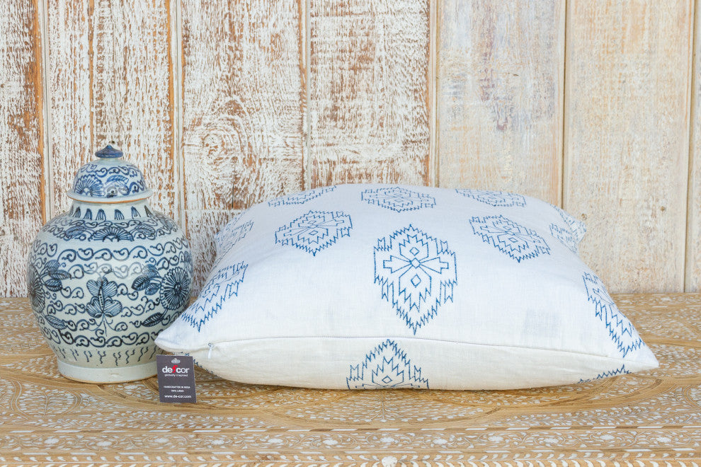 White Chimalli Aztec Block Print Pillow