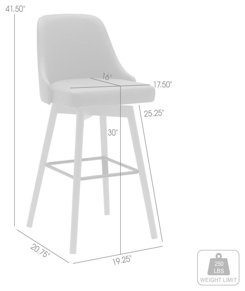 Sicily 26" Swivel Walnut Wood Counter Stool, Gray Faux Leather, 30