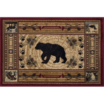Black Bear Novelty Pattern Lodge Area Rug, Brown, 2''x3''