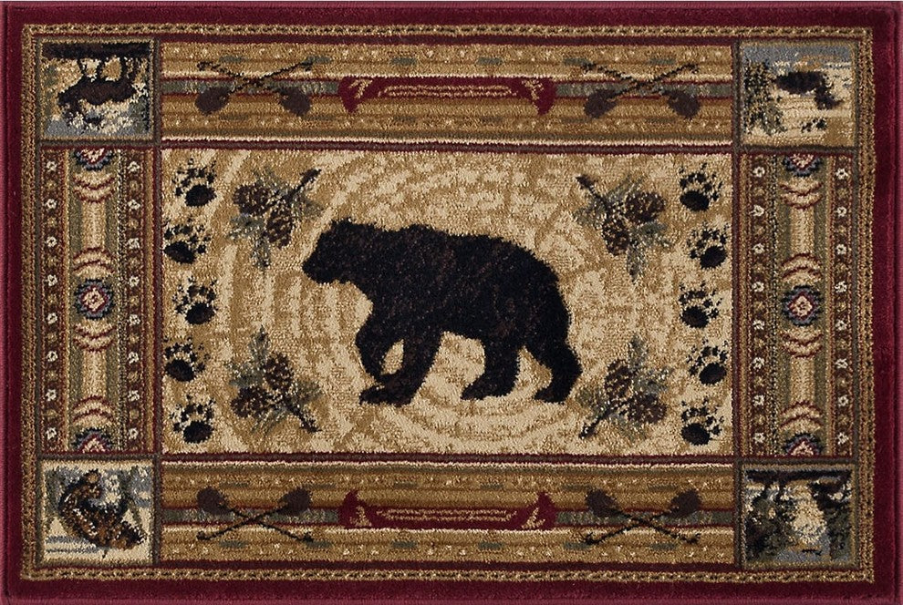 Black Bear Novelty Pattern Lodge Area Rug, Brown, 2''x3''
