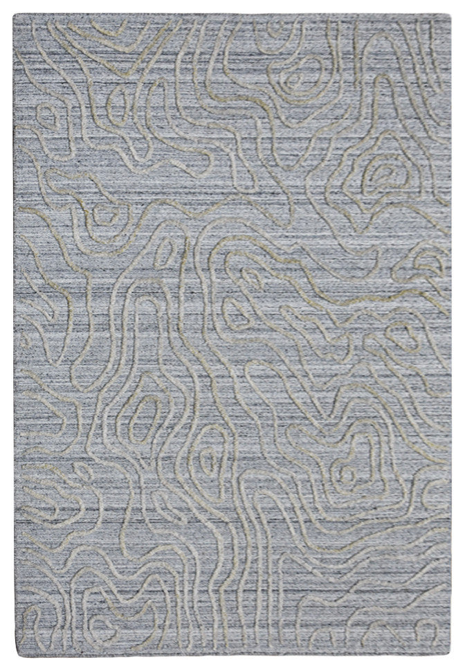 HAND WOVEN FLAT WEAVE KILIM POLYESTER AREA RUGS -Rectangle,Silver,Abstract, [Rectangle] 5'x8'
