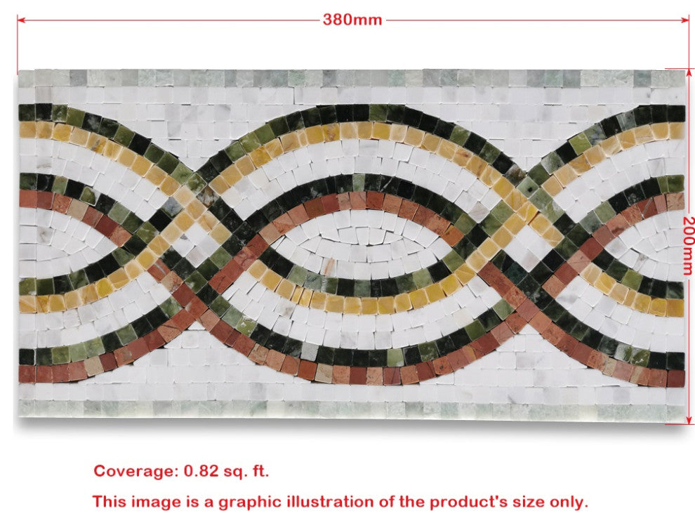Rainbow Colorful 7.9x15 Marble Mosaic Border Listello Tile Polished, 1 piece