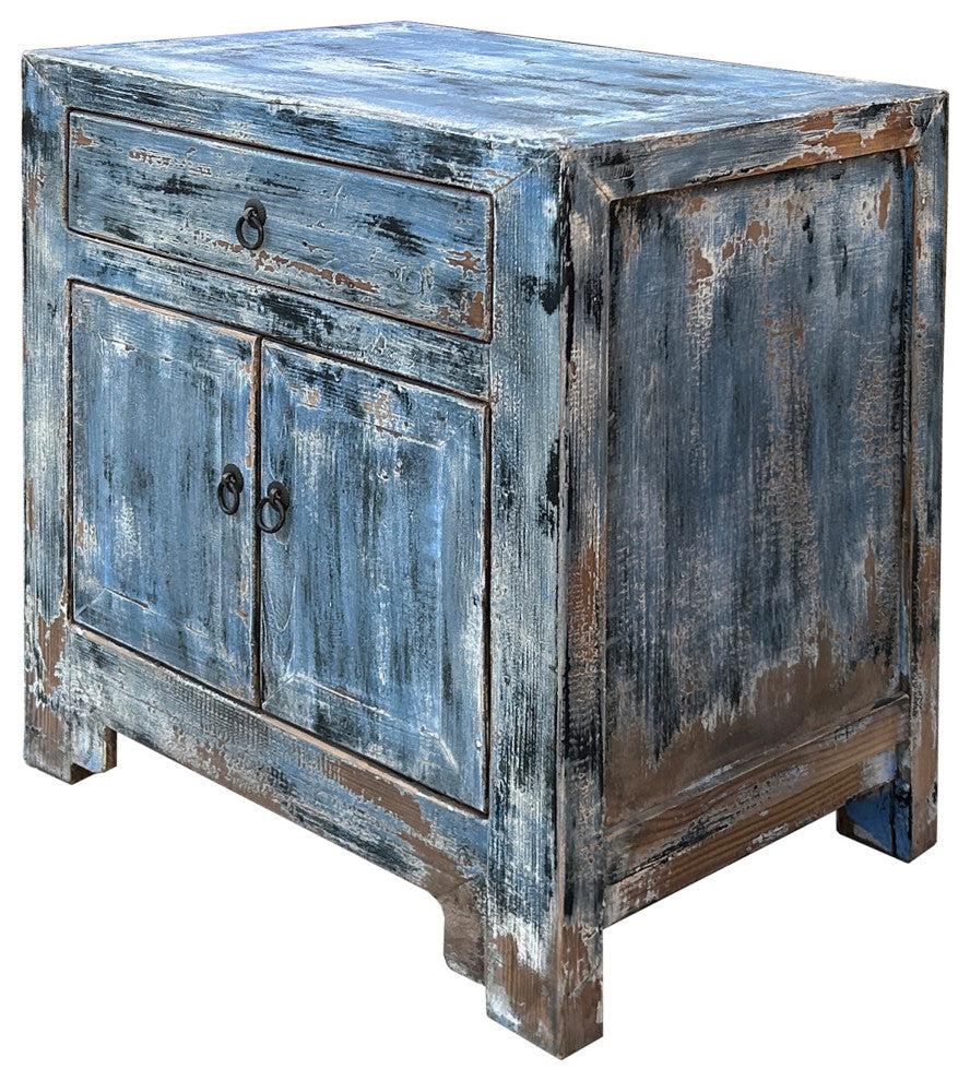 Distressed Ink Light Blue Mix Color Small End Table Nightstand Cabinet Hws4375