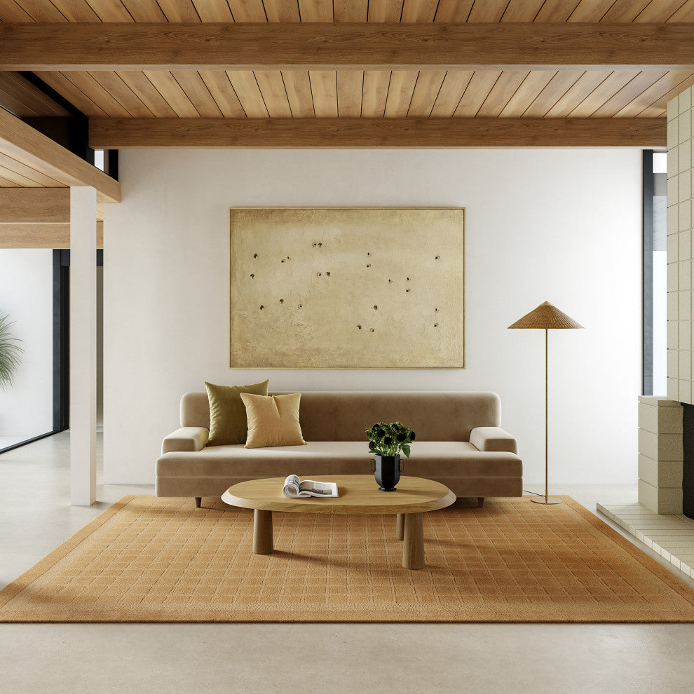 Fritz Checkered Wool Area Rug, Golden Yellow 5' x 8'