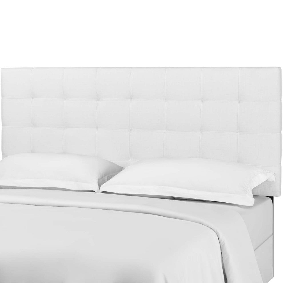Contemporary Modern Designer Bedroom King Size Tufted Headboard, Fabric, White