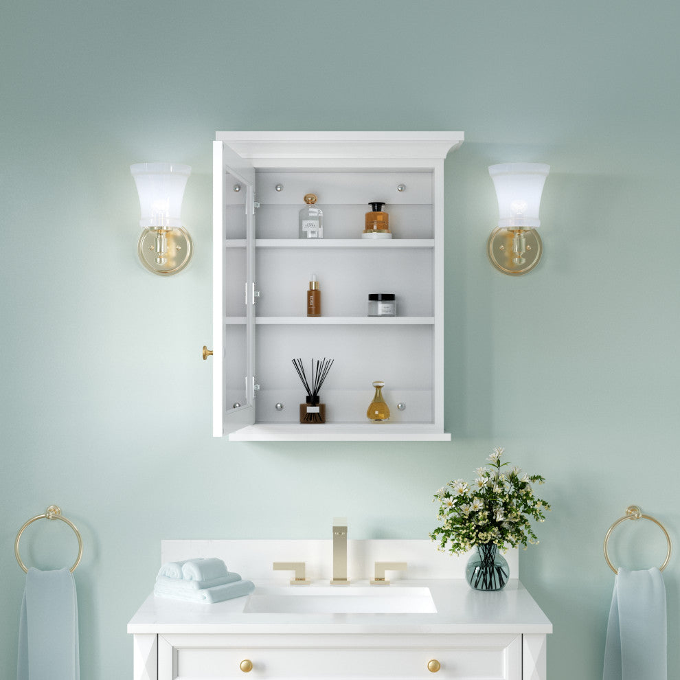 Handmade Solid Wood Medicine Cabinet with Ample Storage Space in White, 24"x30"