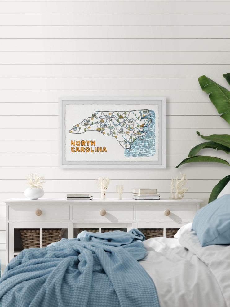 "North Carolina Tourist Map" Framed Painting Print, 30x20