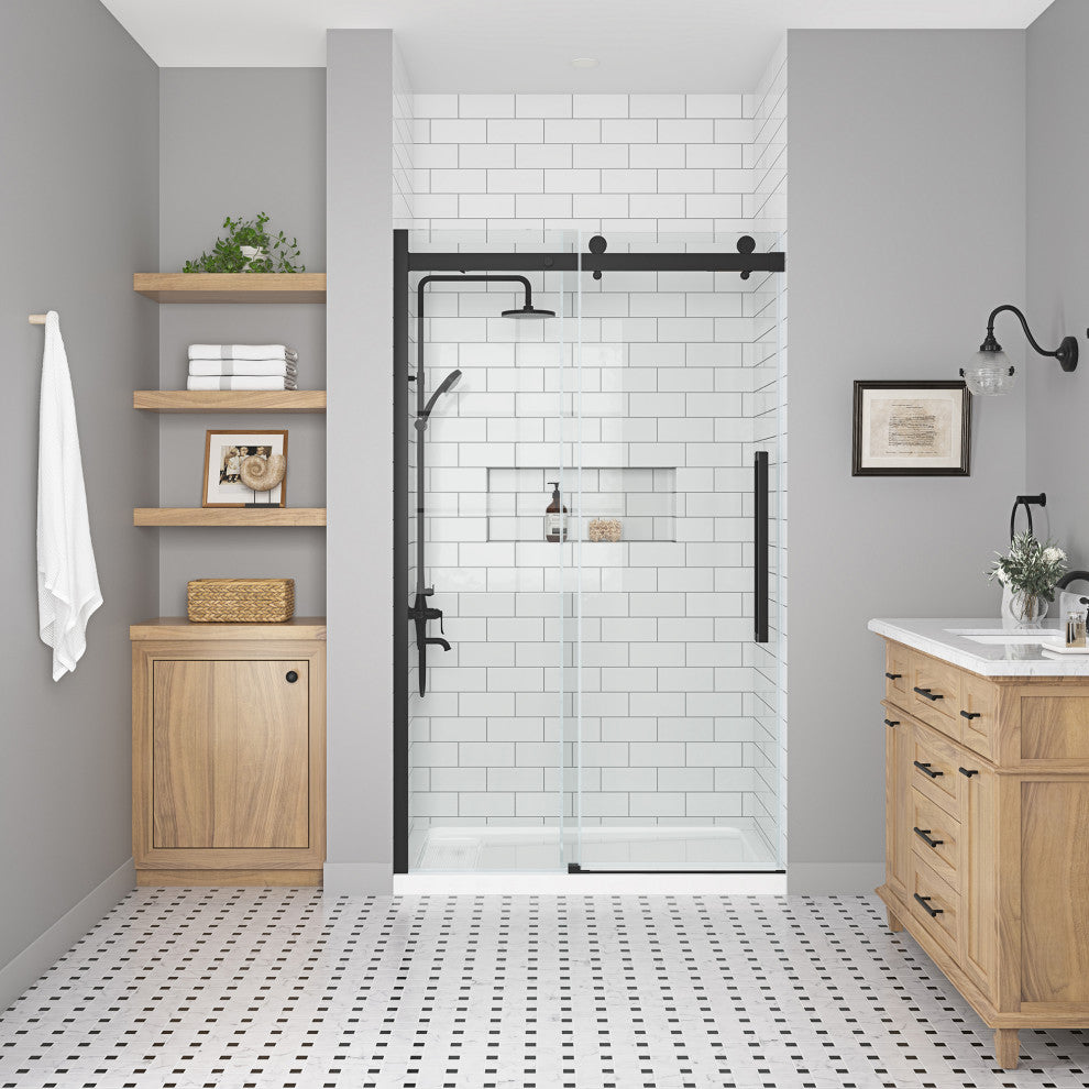 Bel Soft-Close Frameless Sliding Soft Close Shower Door, Matte Black, 48"
