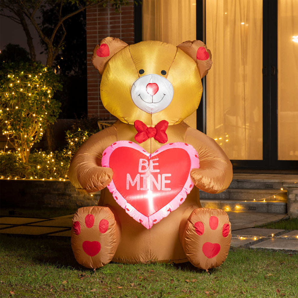 6' Lighted Valentine's Inflatable Bear With Heart Decor
