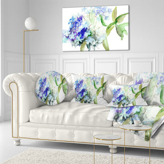 Hydrangea Blue Flowers Floral Throw Pillow, 12"x20"