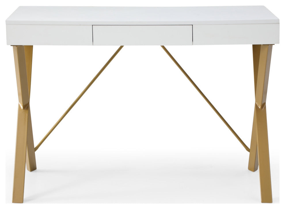 Loft Lyfe Clint Desk, 1 Storage Drawer, White/Gold 43.3Lx21.7Wx30H