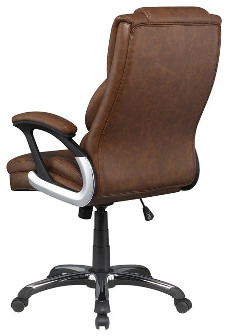 Modern Office Chair, PU Upholstered Seat With Comfortable Pillowed Top, Brown
