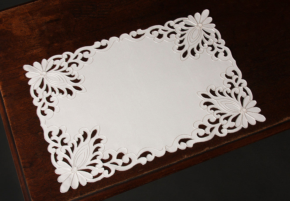 Wilshire Embroidered Cutwork Placemats, White, 14"x20", Set of 4