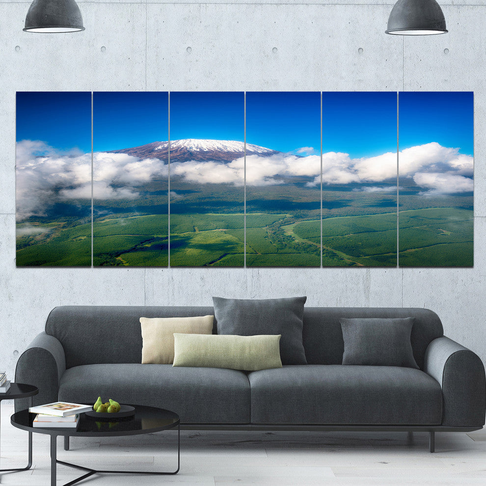 Aerial View of Mount Kilimanjaro, Landscape Canvas Art Print, 70"x28", 6 Panels