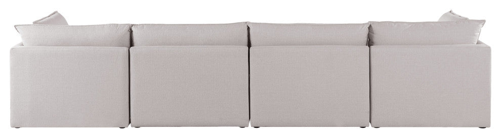 Mackenzie Linen Textured Fabric Upholstered 4-Piece Modular Sofa, Beige