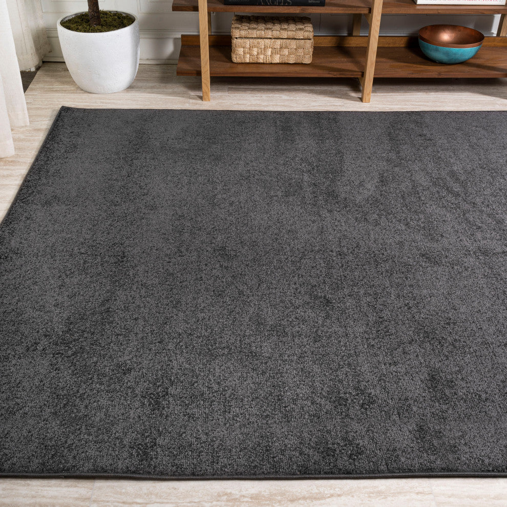 Haze Solid Low-Pile Runner Rug, Black, 9 X 12