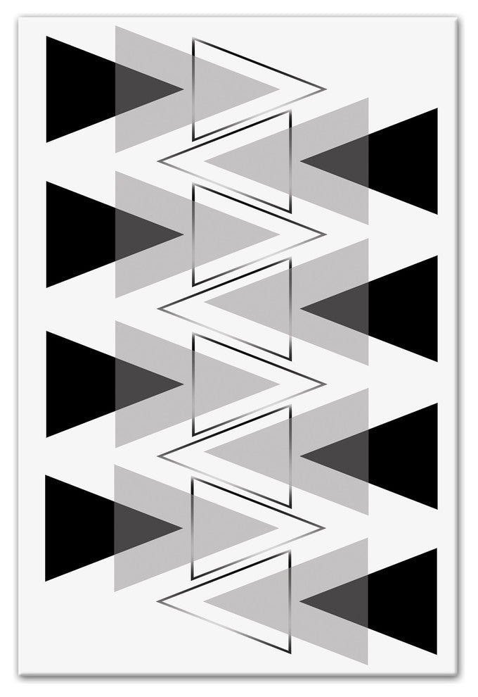 Modern Black and White Triangles Print on Canvas