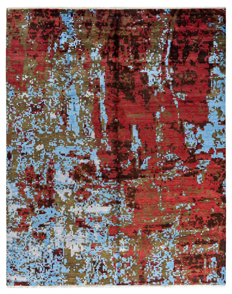 Ikat One-of-a-Kind Hand-Knotted Area Rug Red, 8' 1" x 10' 0"