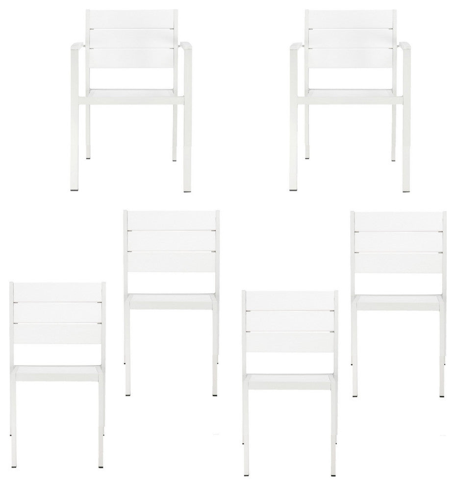 Benzara BM287841 4 Piece Armchairs and 2 Side Chairs Set, White Aluminum Frame