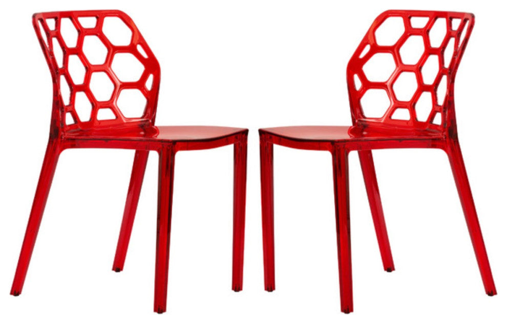 Dynamic Honeycomb Stackable Dining Chair Set of 2 - Transparent Red