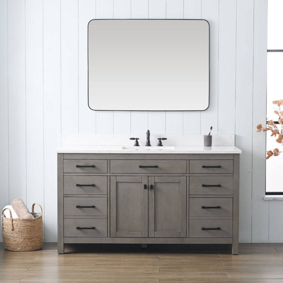 Jasper 60" Bathroom Vanity, Textured Gray, Ariston White Engineered Stone Top
