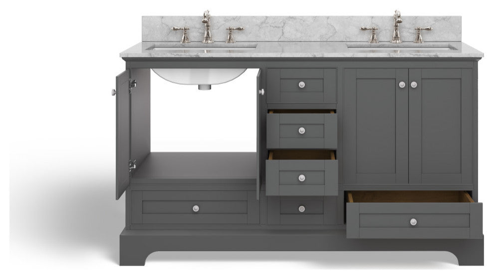 Cascade Bath Vanity, Sapphire Gray, 60", Brushed Nickel Hardware, Double, Freestanding