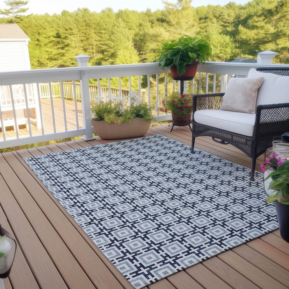 Indoor/Outdoor Marlo MO1 Navy Machine Washable 3' x 5' Rug