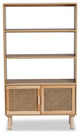 Saskia Mid-Century Modern Natural Brown Finished Wood and Rattan 2-Door Bookcase